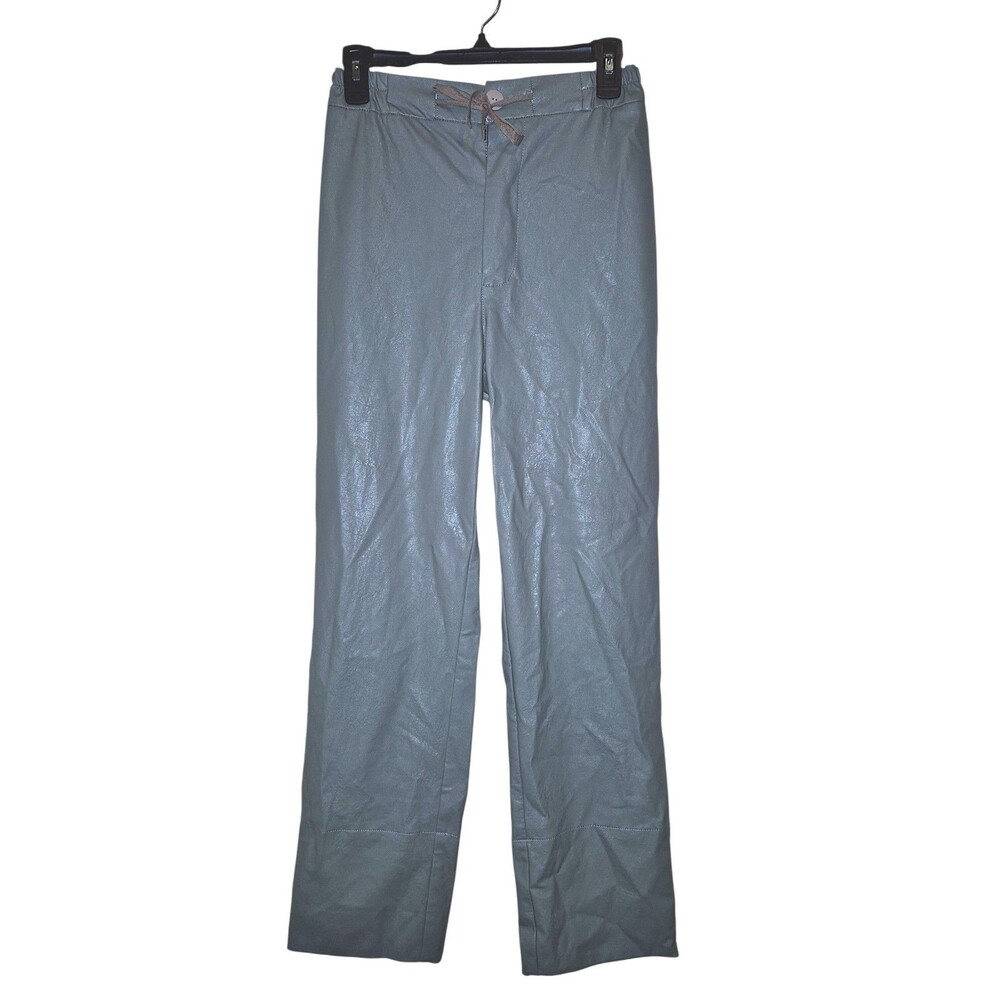 USHATAVA Pants Unisex Medium Gray Faux Leather Straight Leg Vegan Style